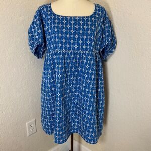 Babydoll Dress RHODE for Target XXL Blue Embroidered Puff Sleeve Boho Mini Boho
